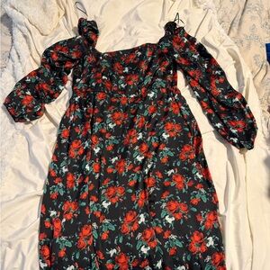 Floral Black and Red Dress